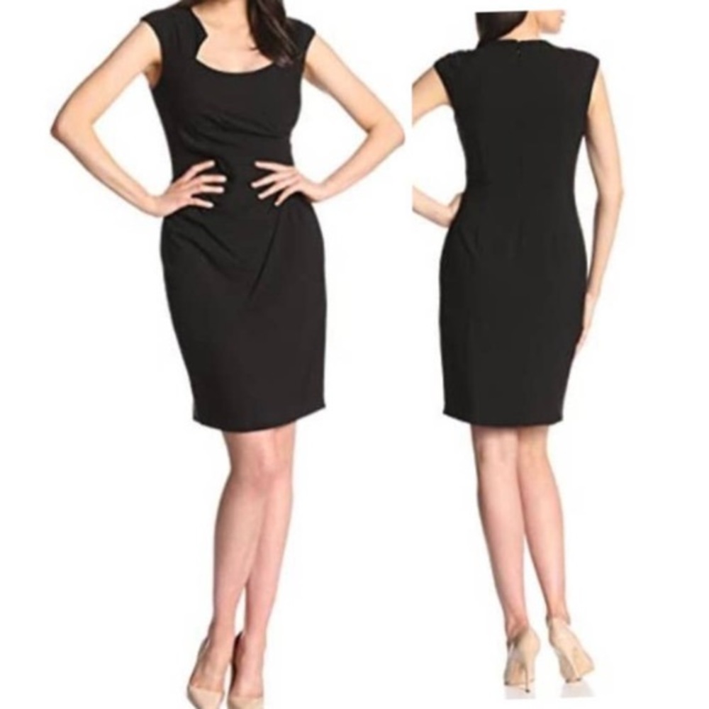 Calvin Klein cap sleeve side rouched sheath dress